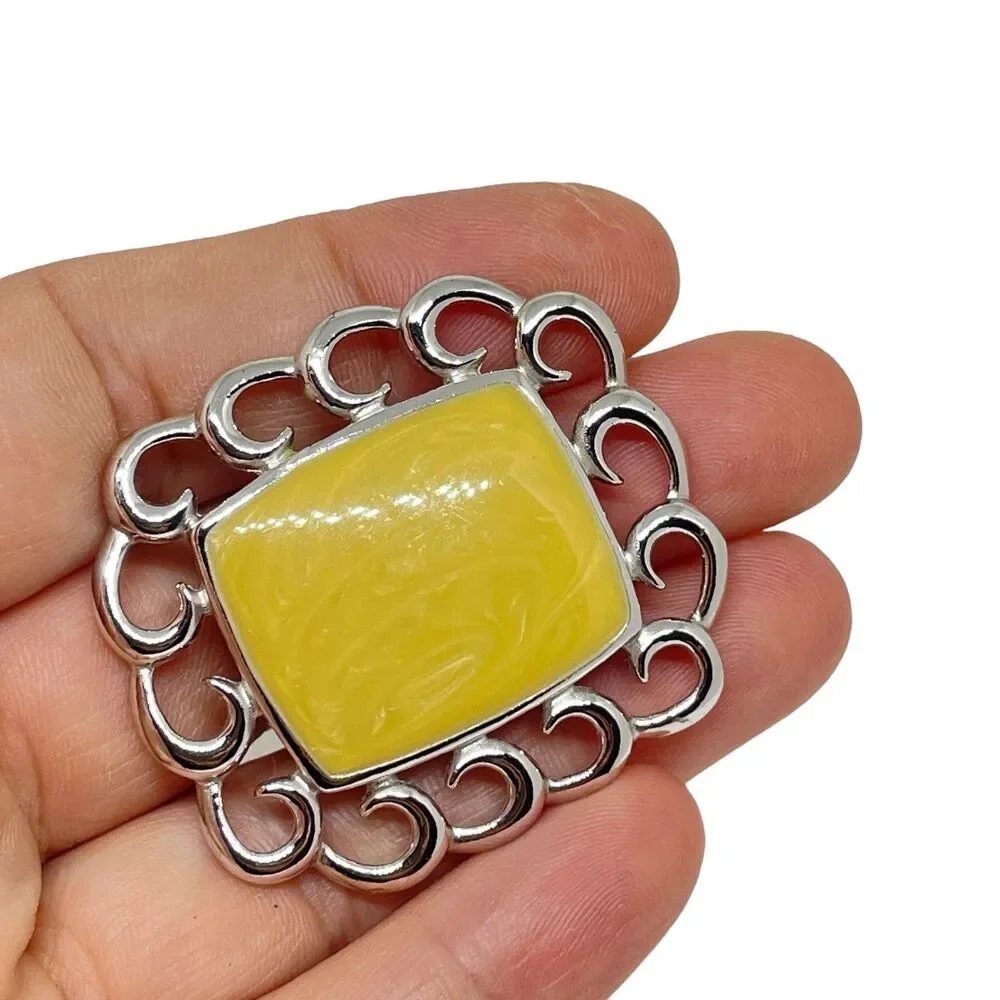 MONET signed vintage silver tone enamel modernist designer brooch